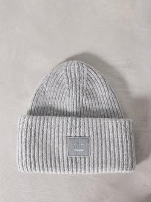Acne Studios - Pansy Face-patch Wool Beanie - Womens - Light Grey - ONE SIZE