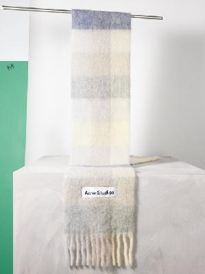 Acne Studios - Vally Logo-patch Checked Wool-blend Scarf - Womens - Beige Multi - ONE SIZE