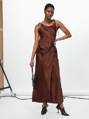 Acne Studios - Dayla Textured-satin Maxi Dress - Womens - Brown - 32 FR
