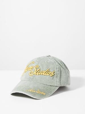 Acne Studios - Logo-embroidered Washed Cotton-twill Cap - Mens - Light Green - ONE SIZE