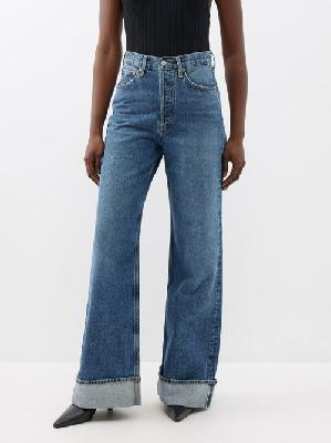 Agolde - Dame Cuffed Organic-cotton Wide-leg Jeans - Womens - Dark Denim - 24