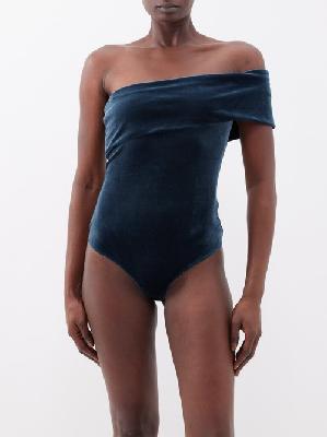 Agolde - Bree Off-shoulder Velvet Bodysuit - Womens - Teal - M