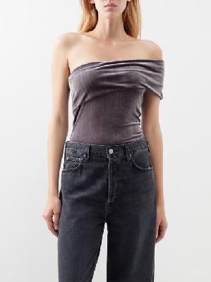 Agolde - Bree Off-the-shoulder Velvet Bodysuit - Womens - Grey - M