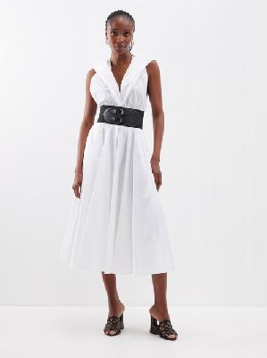 Alaïa - Archetypes Belt-waist Cotton-poplin Midi Dress - Womens - White - 34 FR