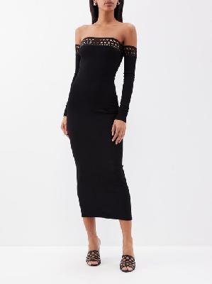 Alaïa - Archetypes Vienne Off-the-shoulder Knit Midi Dress - Womens - Black - 34 FR
