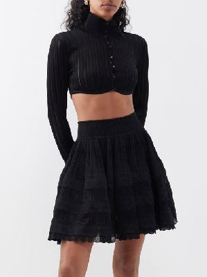 Alaïa - Archetypes Knitted Crinoline Cropped Cardigan - Womens - Black - 36 FR