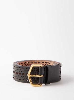 Alaïa - Neo Vivienne Perforated Leather Belt - Womens - Black - 65
