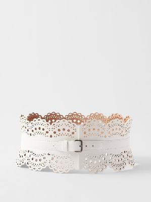 Alaïa - Perforated Leather Belt - Womens - White - 70