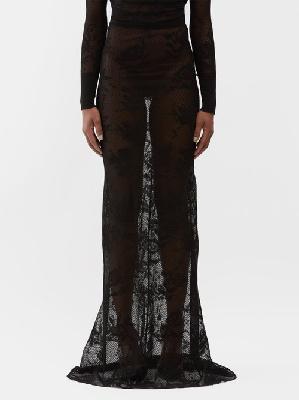 Alaïa - Floral-embroidered Cotton-blend Maxi Skirt - Womens - Black - 34 FR