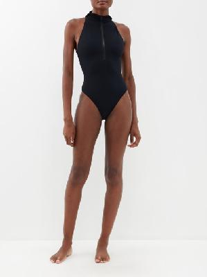 Alaïa - Hooded Zip-front Swimsuit - Womens - Black - 36 FR