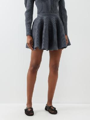 Alaïa - Flared Rib-knit Wool-blend Mini Skirt - Womens - Grey - 40 FR