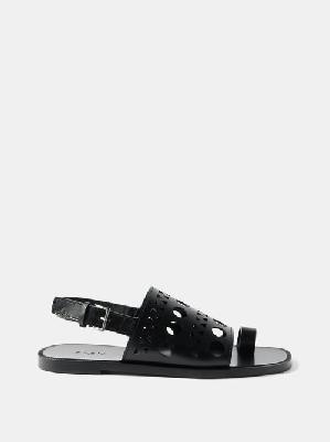 Alaïa - Vienne Perforated-leather Flat Sandals - Womens - Black - 36 EU/IT