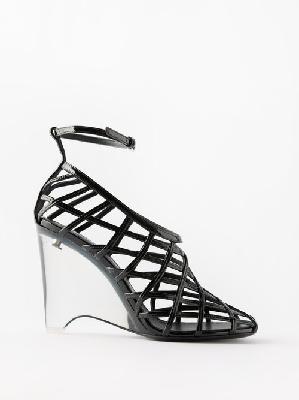 Alaïa - Wedge 100 Wooden-heel Patent-leather Mules - Womens - Black - 37 EU/IT