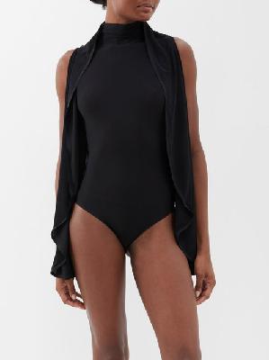 Alaïa - Draped-sleeve Jersey Bodysuit - Womens - Black - 36 FR