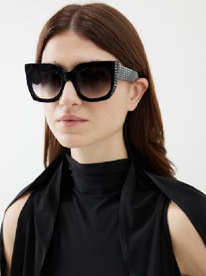 Alaïa - Studded Oversized Square Acetate Sunglasses - Womens - Black - ONE SIZE