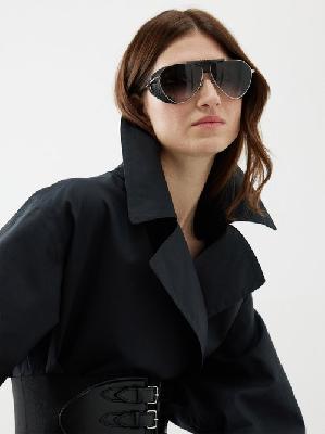 Alaïa - Aviator Leather And Metal Sunglasses - Womens - Black - ONE SIZE
