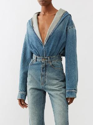 Alaïa - Denim And Jersey Hooded Bodysuit - Womens - Denim - 40 FR