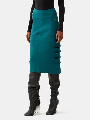Alaïa - Cutout Bandage Pencil Midi Skirt - Womens - Blue - 40 FR