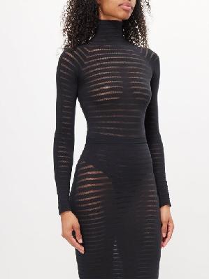 Alaïa - High-neck Striped Jersey Bodysuit - Womens - Black - 40 FR