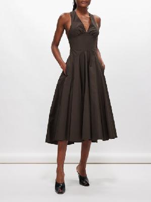 Alaïa - Flared Cotton-poplin Midi Dress - Womens - Dark Brown - 34 FR