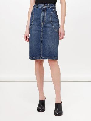 Alaïa - Panelled Denim Pencil Skirt - Womens - Denim - 34 FR