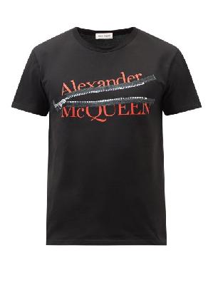 Alexander Mcqueen - Zip Logo-print Cotton-jersey T-shirt - Mens - Black