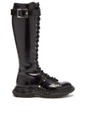 Alexander Mcqueen - Tread Slick Leather Knee-high Boots - Womens - Black - 35 EU/IT