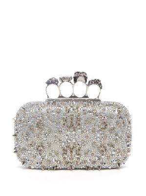 Alexander Mcqueen - Skull Four-ring Studded Crystal Clutch Bag - Womens - Silver - ONE SIZE