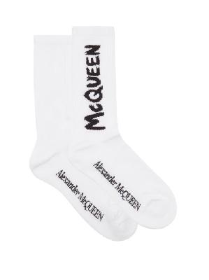 Alexander Mcqueen - Graffiti-logo Cotton-blend Socks - Mens - White