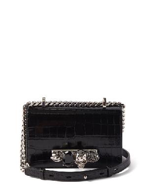 Alexander Mcqueen - Jewelled Mini Croc-effect Leather Cross-body Bag - Womens - Black - ONE SIZE