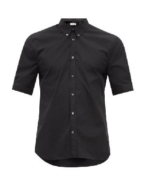 Alexander Mcqueen - Cotton-blend Poplin Short-sleeved Shirt - Mens - Black - 14.5