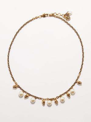 Alexander Mcqueen - Skull And Faux-pearl Choker - Womens - Gold Multi - ONE SIZE