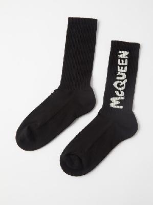 Alexander Mcqueen - Graffiti-logo Ribbed Cotton-blend Socks - Mens - Black