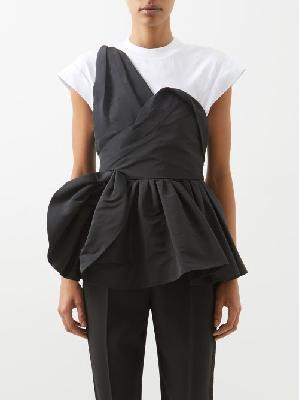 Alexander Mcqueen - One-shoulder Cotton-peplum T-shirt - Womens - Black White - 36 IT