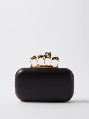 Alexander Mcqueen - Skull Four Ring Leather Clutch Bag - Womens - Black - ONE SIZE