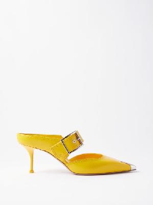 Alexander Mcqueen - Punk 65 Metal-cap Buckled Leather Pumps - Womens - Yellow Silver