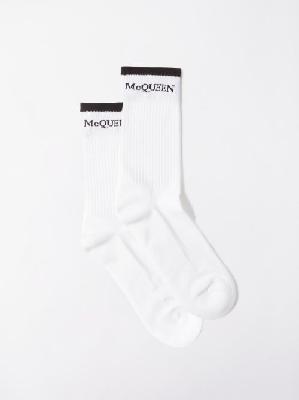 Alexander Mcqueen - Logo-print Cotton Socks - Mens - White Multi