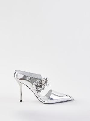 Alexander Mcqueen - Punk 105 Chain-embellished Leather Mules - Womens - Silver