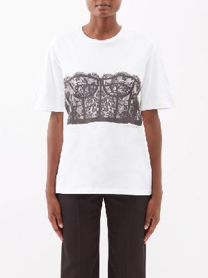 Alexander Mcqueen - Lace Corset-print Cotton-jersey T-shirt - Womens - White Black - 36 IT