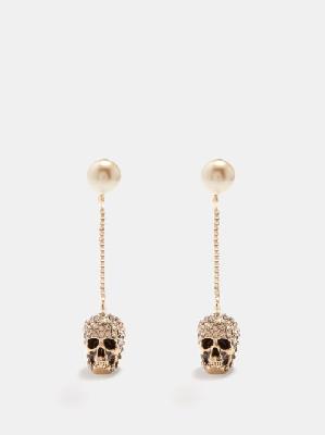 Alexander Mcqueen - Faux-pearl And Skull Crystal-embellished Earrings - Womens - Silver Multi - ONE SIZE