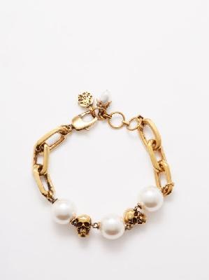 Alexander Mcqueen - Skull Faux-pearl Bracelet - Womens - Gold Multi - ONE SIZE