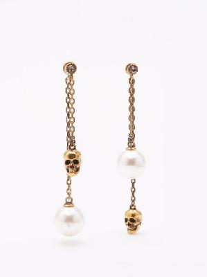Alexander Mcqueen - Faux Pearl And Skull Crystal-embellished Earrings - Womens - Gold Multi - ONE SIZE