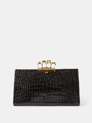 Alexander Mcqueen - Skull Four-ring Croc-effect Leather Clutch Bag - Womens - Black - ONE SIZE