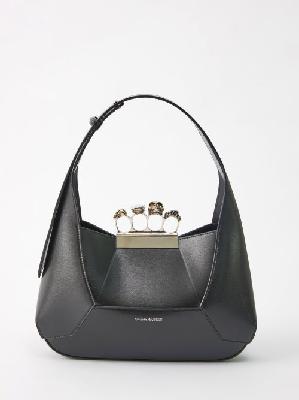 Alexander Mcqueen - Four Ring Crystal And Leather Shoulder Bag - Womens - Black - ONE SIZE