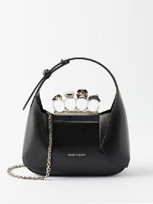 Alexander Mcqueen - Four Ring Small Crystal And Leather Shoulder Bag - Womens - Black - ONE SIZE