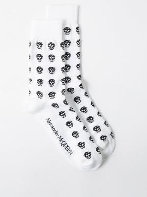 Alexander Mcqueen - Skull-jacquard Cotton-blend Socks - Mens - White