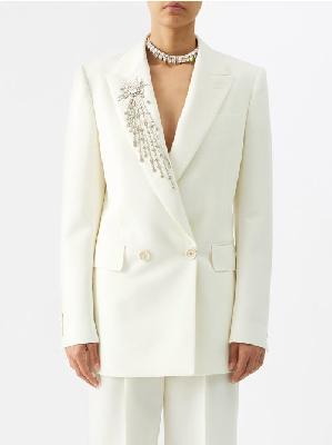 Alexander Mcqueen - Crystal-embellished Crepe Suit Jacket - Womens - Ivory Silver