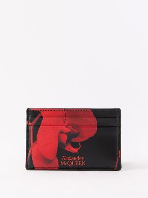 Alexander Mcqueen - Orchid-print Leather Cardholder - Mens - Black