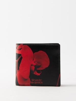 Alexander Mcqueen - Orchid-print Leather Bi-fold Wallet - Mens - Black