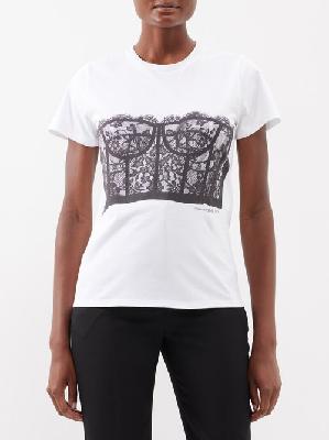 Alexander Mcqueen - Lace Bustier-print Cotton-jersey T-shirt - Womens - Black & White - 38 IT